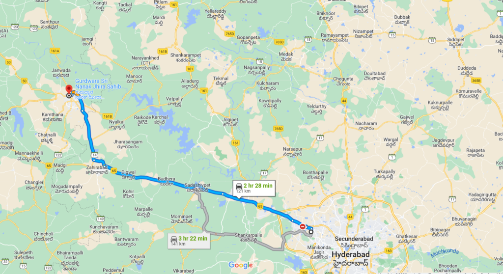 Map route for Hyderabad to Gurudwara Sri Nanak Jhira Sahib
roadtripsofindia.com